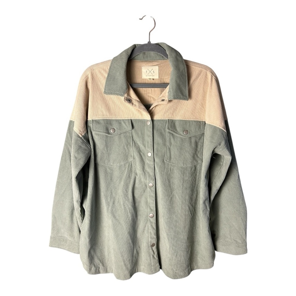 Thread & Supply Sage Green Ivory Colorblock Corduroy Jacket Oversized Small - Picture 9 of 9